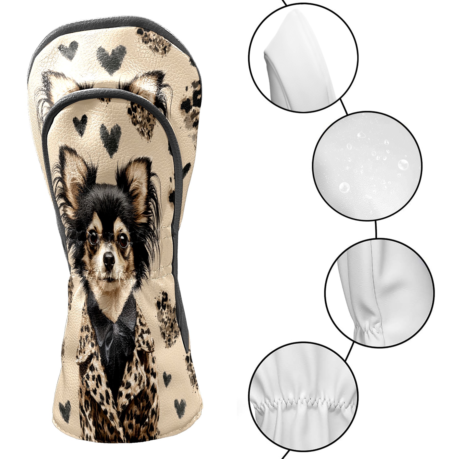 Golf Club Head Cover for Driver, Hybrid, Putter - Premium PU Leather, Waterproof, Scratch-Resistant, Velvet Lining, Unisex Gift (Dog Leopard)