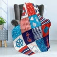 thumbnail image 4 of Geometric Soft Flannel Fleece Throw Blanket, Checkered Style Nautical Elements Composition with Anchor Helm and Fish Motifs, Cozy Plush for Indoor and Outdoor Use, 60" x 80", Multicolor, by Ambesonne, 4 of 5