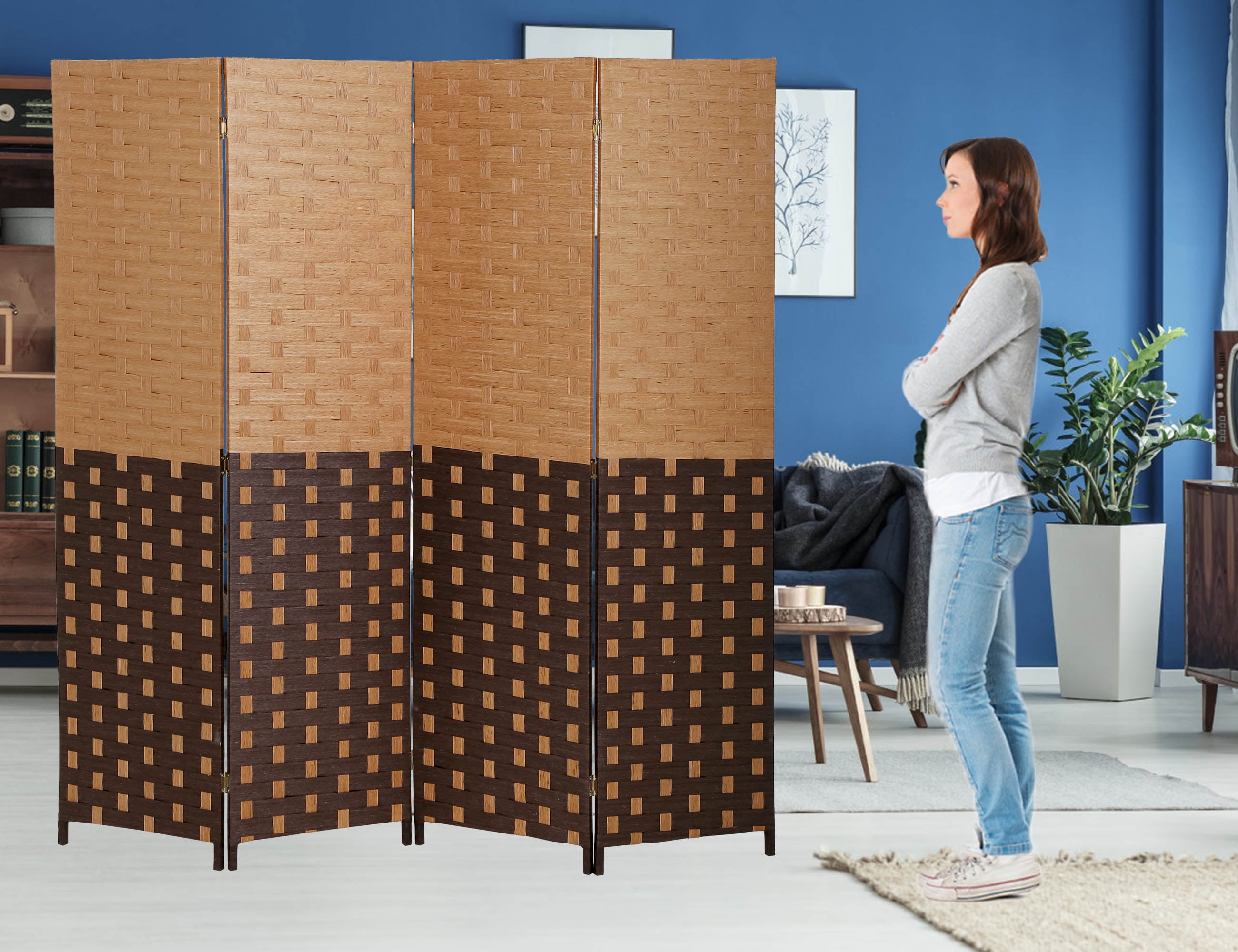 YRLLENSDAN Partition Room Dividers with 4 Panels, Wood Folding Privacy Screen for Room Portable Room Divider Screen Freestanding Decorative Privacy Dressing Screen for Bedroom, Living Room, Office