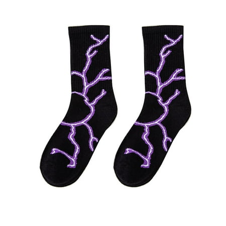 

Unisex Cotton Crew Socks Harajuku Hip Hop for Lightning Print Skateboard Hosiery