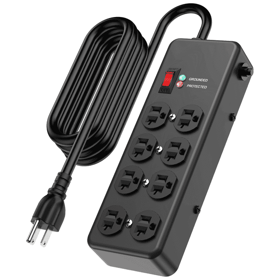 VILONG 20 Amp Power Strip Heavy Duty Surge Protector, 4800J, Wall Mount, 6ft 12 Gauge Extension Cords Adapters Plug for Indoor, Black