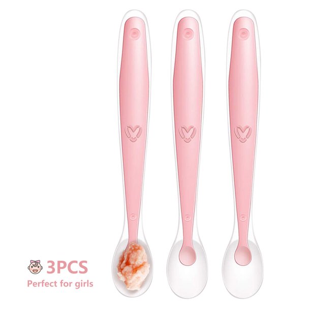 Cuchara suave de silicona para bebé, cucharas de alimentación de entrenamiento para niños, detección de temperatura
