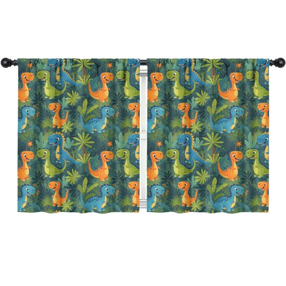 Blackout Kids Curtains,Green Cartoon Dinosaurs Jungle Pattern Childrens Insulated Curtains Set Of 2,Bedroom Essentials,Toddler Room Decor 52"x63"