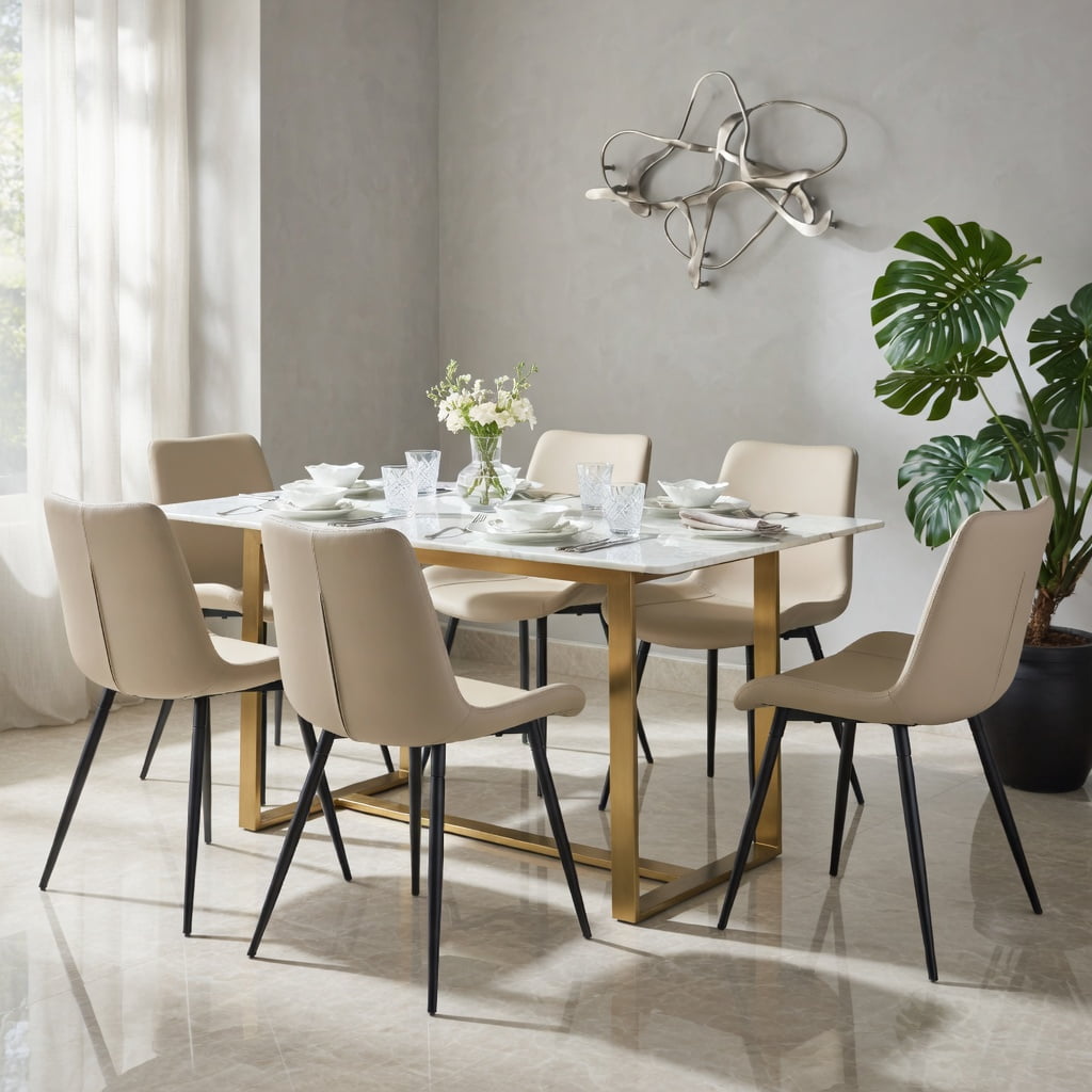 Hommoo Set of 4 Modern Faux Leather Dining Chairs with Black Metal Cross Legs, Curved Wide Cushion for Superior Comfort in Restaurants, Kitchens, Offices & Bedrooms, Light Gray