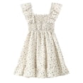 thumbnail image 3 of Fdqin Girls Summer Dress Floral Ruffle Square Neck Sleeveless A-Line Cute Sundress for Beach Party,Beige,7-8Y, 3 of 8