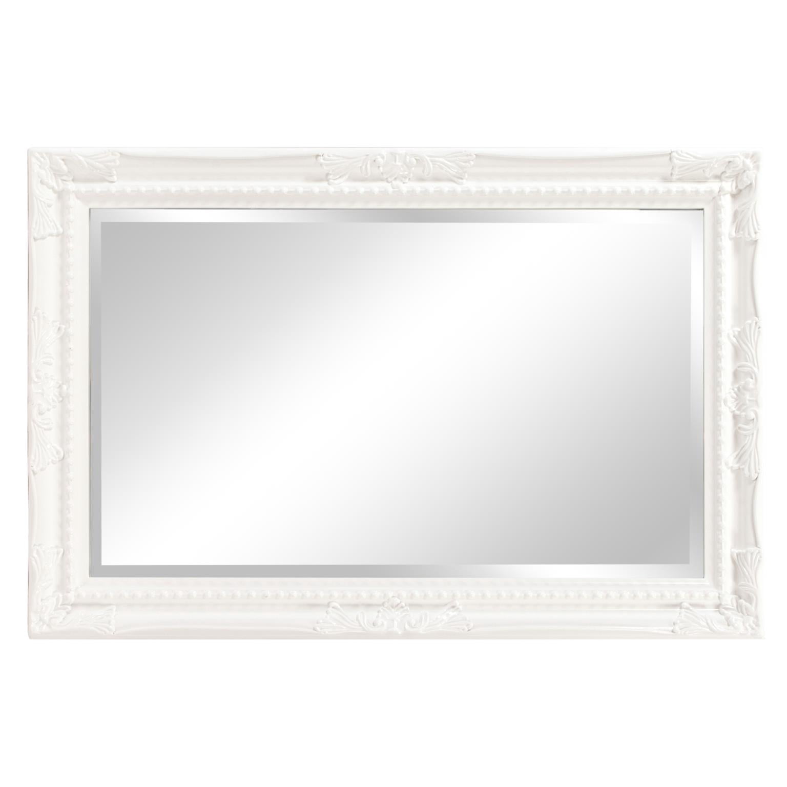 Tyler Dillon Glossy White Rectangular Beaded Texture Wood Framed Wall Mirror - 36"H x 24"W