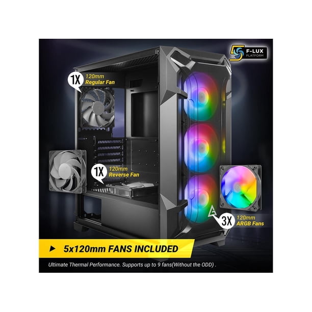 Antec DF600 FLUX ATX Gaming Case with 5 Fans, ARGB Controller