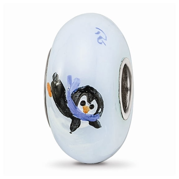 Ster.Silver Reflections Hand Painted Penguin Frolic Fenton Glass Bead; for Adults and Teens; for Women and Men