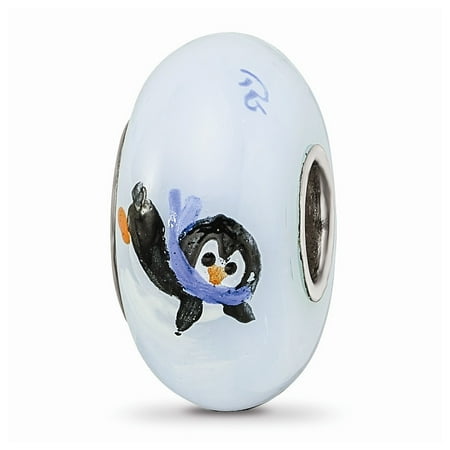 Ster.Silver Reflections Hand Painted Penguin Frolic Fenton Glass Bead; for Adults and Teens; for Women and Men