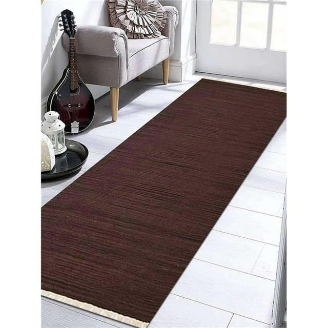 Glitzy Rugs UBSD00111H00Y04G25 2 ft. 6 in. x 10 ft. Hand Woven Flat Weave Kilim Wool Runner Rug, Dark Brown