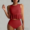 thumbnail image 6 of Ahdbta Tankini Swimsuits for Women Tummy Control Bathing Suits Two Piece Ruffle Swim Tank Top with High Waisted Bottom Modest Swimwear, 6 of 7