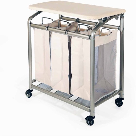 Seville Classics 3Bag Laundry Hamper Sorter Cart with Folding Table