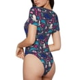 thumbnail image 2 of Vsdgher Underwater Animals Prinr Short Sleeve Body suit for Womens, Sexy Onesie One Piece Round Neck Bodysuit Shapewear Tummy Control-Medium, 2 of 7
