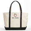Special Teacher Personalized Tote Bag - Black/Creme with Apple Design