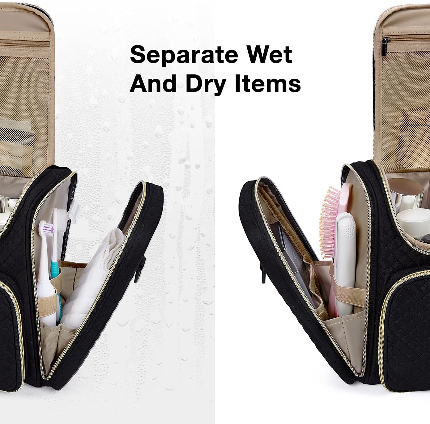 Toiletry Bag, Travel Toiletry Bag for Women, Water-resistant Cosmetic Makeup Bag, Large Capacity Door Room Essentials Travel Organizer for Full Sized Toiletries and Cosmetics, Black