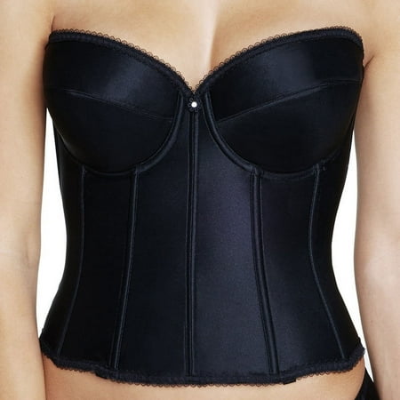 Dominique Women s Rachelle Strapless Satin Longline Bridal Bra (32A-40DD-E) #7750 - Black - 32DD/E
