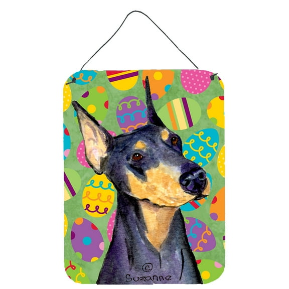 Doberman Easter Eggtravaganza Aluminium Metal Wall or Door Hanging Prints