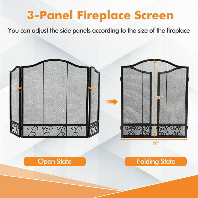  WICHEMI Fireplace Screen 3 Panel Folding Fireplace
