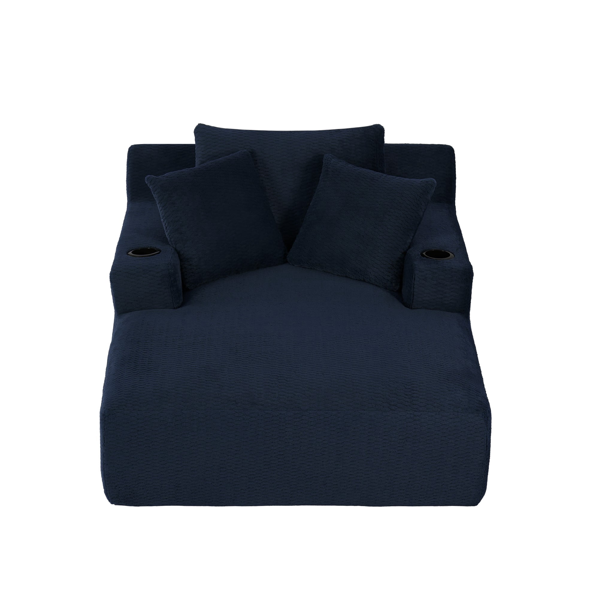 Aukfa Oversized Chaise Lounge Chair Indoor, 66" Boneless Sofa Couch with Cup Holders and 3Pillows for Living Room, Blue