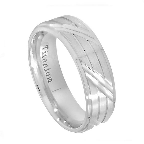 6.5MM Comfort Fit Titanium Wedding Band White Brush Horizontal Diagonal Cuts Titanium Ring (Size 7 to 12)