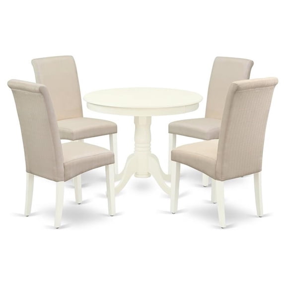 East West Furniture Antique 5-piece Wood Dining Set in Linen White/Cream
