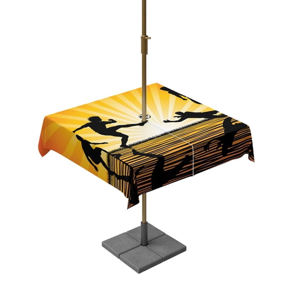 Square Outdoor Tablecloth with Umbrella Hole Orange Yellow Soccer Table Cloth Waterproof Patio Table Cover Water Reflection Diving Goalie Zipper Tablecloths for Picnic Party Camping 54x54 Inch