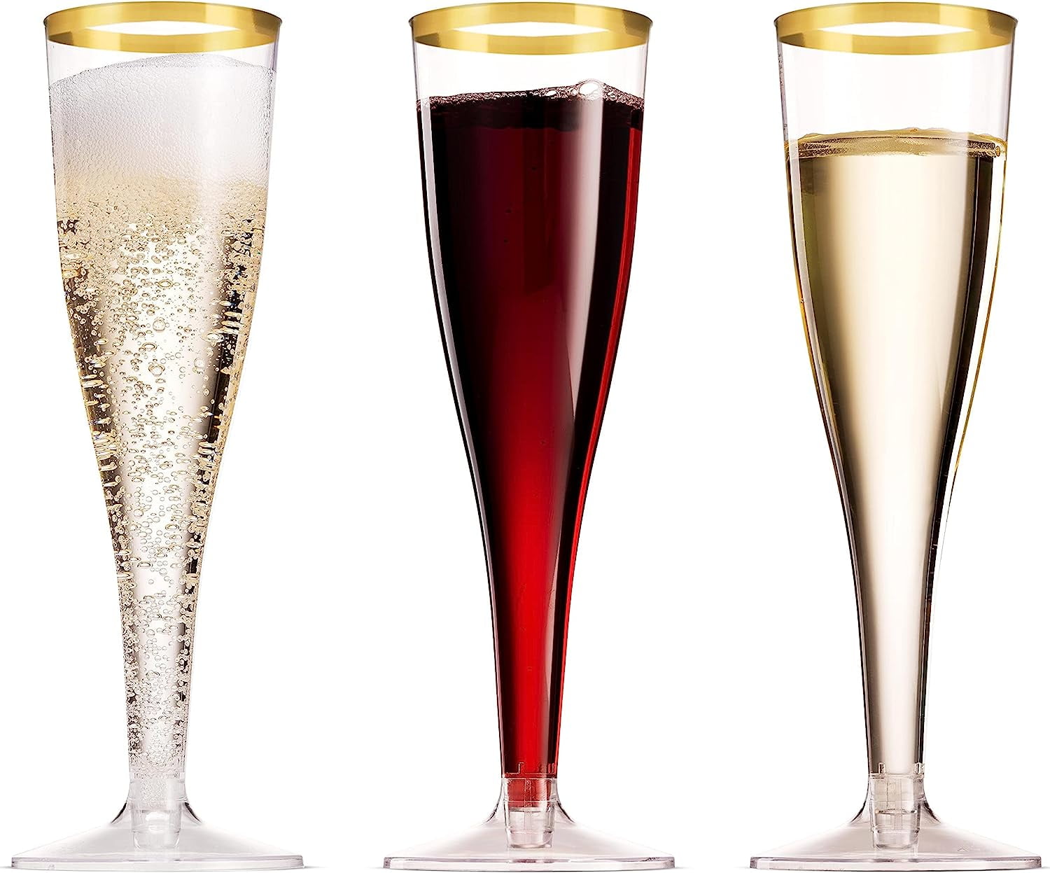50 Pack Gold Rimmed Plastic Champagne Flutes 5 Oz Clear Plastic Toasting Glasses Fancy Disposable Wedding Party Cocktail Cups with Gold Rim