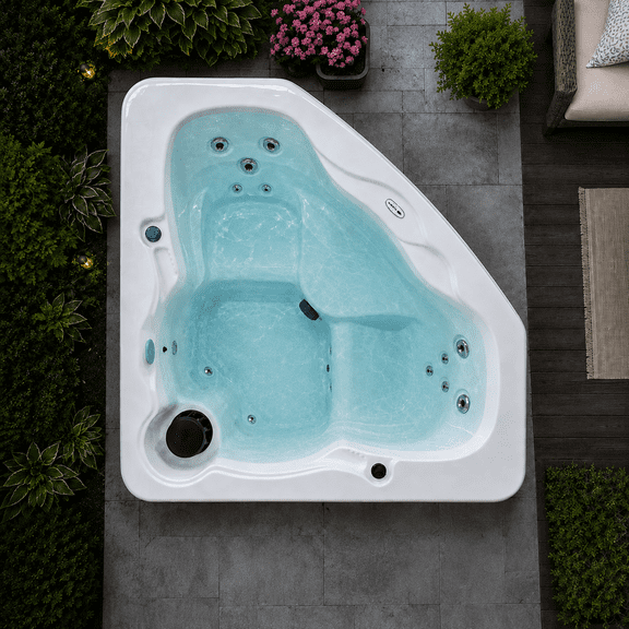 Hydro Spas HYD-14C 3 Person Hot Tub With 14 Therapy Jets White Acrylic Interior And Mocha Exterior Cabinet Ideal For Backyard Relaxation And Hydrotherapy