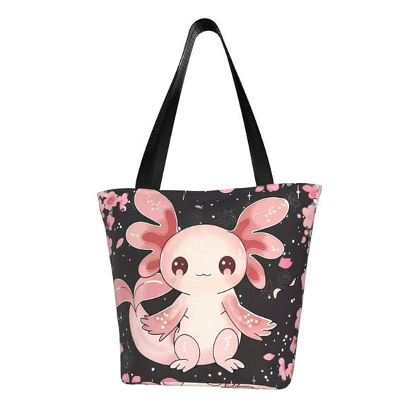 Fotbe Cute Axolotl Sakura Blossoms Pattern Beach Tote,Shoulder Handbag,Spacious Tote Bag,Lightweight Travel Bag,Versatile Shopping Bag