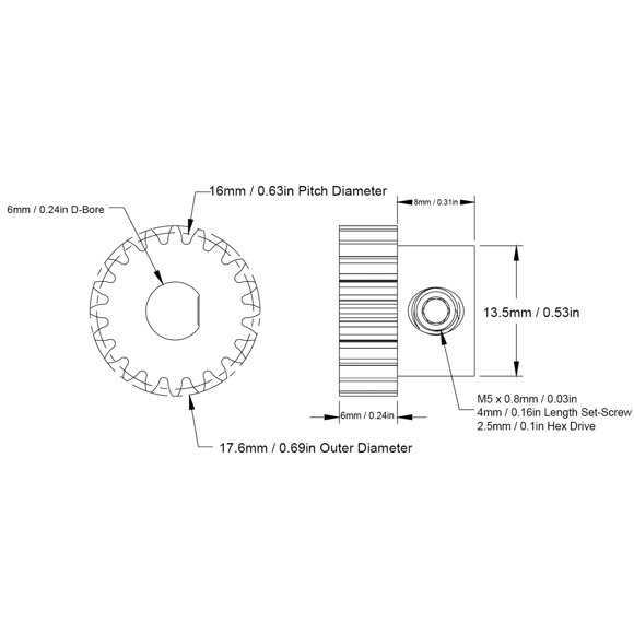 Greensen 0.8 Modulus Gear,Cast Steel 20 Teeth Gear,4303‑1006‑0020 Cast Steel 20 Teeth Gear 6mm D Hole 0.8 Modulus Industrial Robot Parts