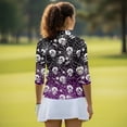 thumbnail image 5 of Aplkyhs Halloween Skeleton Spider Web Women Sport Cloth Golf Tennis Shirts 3/4 Sleeve Sport Shirts Soft and Comfortable Lightweight with Collar Shirt Fit Plain for Golf,Tennis,Running,Gym, 5 of 7
