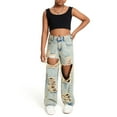 thumbnail image 4 of JAHH Girls Ripped Distressed Baggy Jeans Wide Leg Casual Loose Fit Denim Pants Kids Streetwear Size 5-14 Years, 4 of 6
