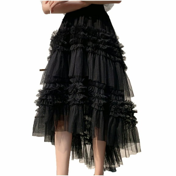 SHTXOZHI Womens A-Line Long Tulle Skirts High Waist Mesh Tiered Layered Irregular Party Skirt
