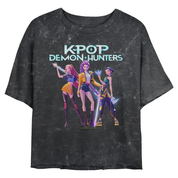 Juniors KPop Demon Hunters Girls Group Shot Logo Cropped T-Shirt