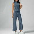 thumbnail image 2 of YI YI Women's 2024 Lounge Sets 2 Piece Summer Outfits Ribbed Crop Tank Tops Elastic High Waist Wide Leg Pants Matching Set 2XL Blue, 2 of 8