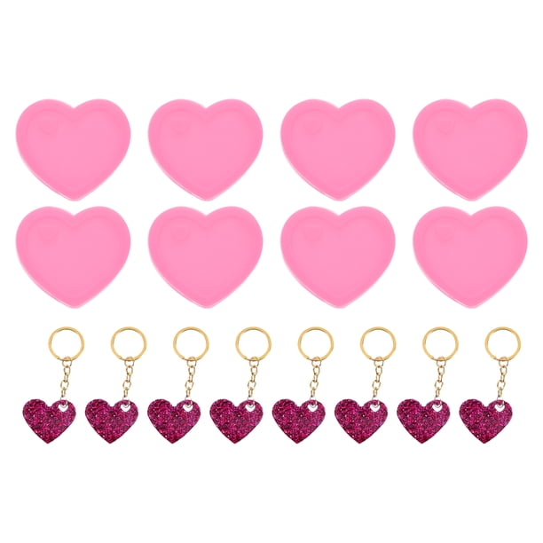 Uxcell 8 Pcs Moldes de Resina en Forma de Corazón de Silicona Kit de Llaveros, Rosa
