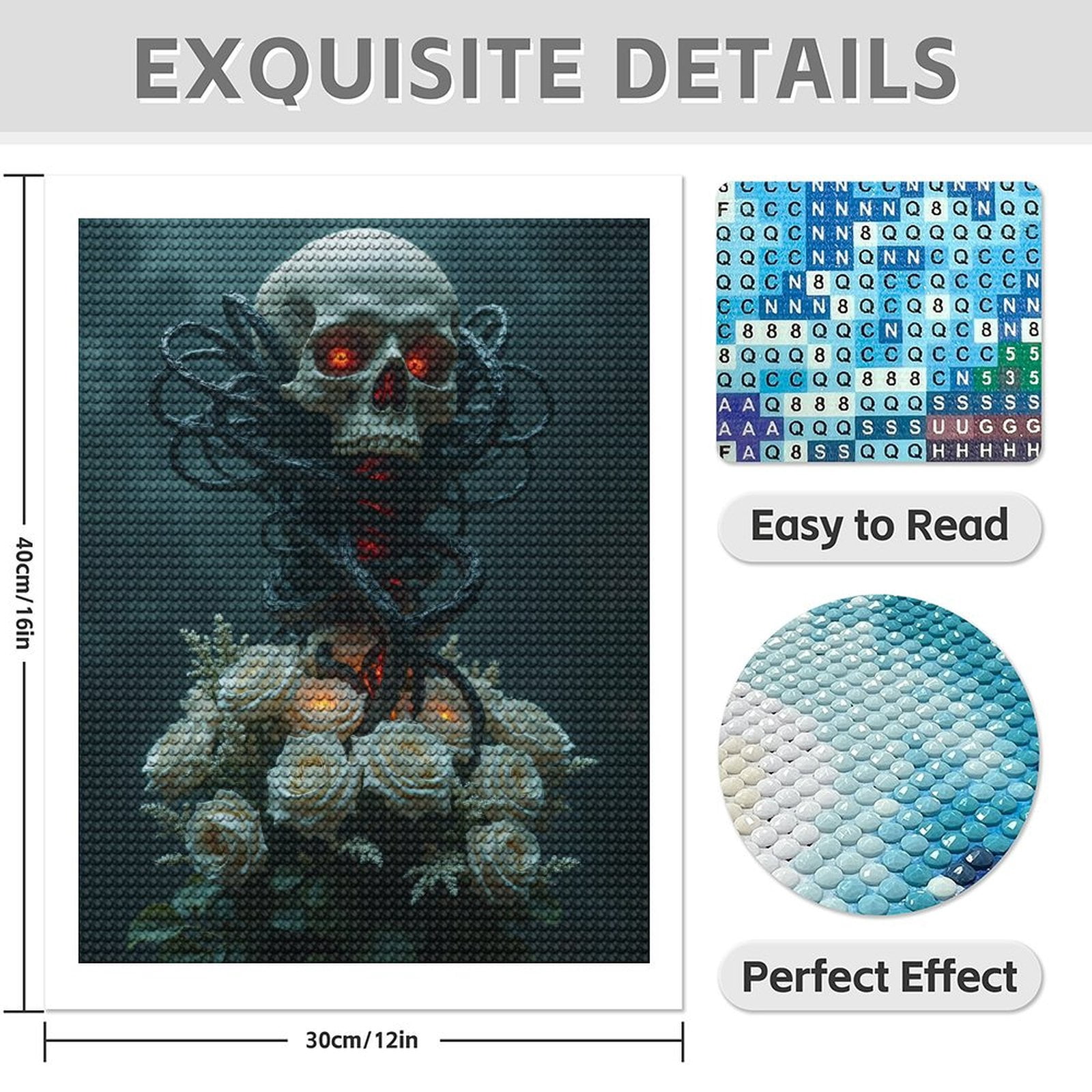 Diamond Art Kit for Adults, Skull Roses Dark Aura Glow Diamond Painting for Adults Beginners, DIY Diamond Art Painting Kits, 5D Diamond Painting Crafts for Home Decor 12x16 Frameless