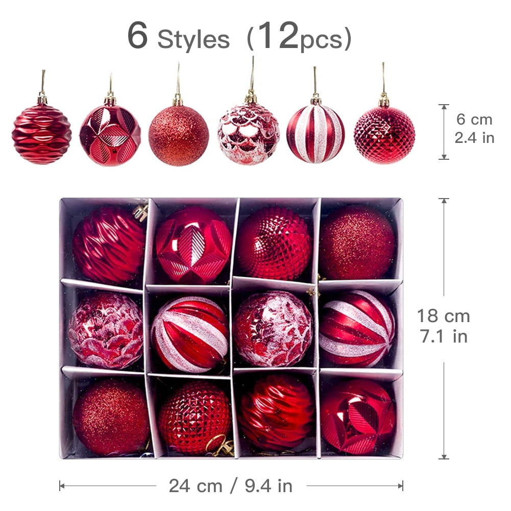 Private Jungle Christmas Tree Decoration Ornaments Pendants 12pcs Shatterproof Balls Large Hanging Ball for Xmas Hanging Decorations Festival Holiday Wedding Party Decor,Red