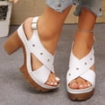 thumbnail image 7 of Platforms Heeled Sandals for Women Open Toe Ankle Strap Summer Dressy Sandals Chunky Block Heel Solid Color Comfort Vintage Trendy Dressy Non Slip Breathable Walking Casual Shoes, 7 of 7