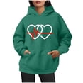 thumbnail image 6 of Jinhomg Women's Heart Print Sweatshirts Holiday Casual Kangaroo Pocket Drawstring Hoodies Fall Comfy Long Sleeve Hooded Sweatshirt Green XL, 6 of 6