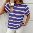 thumbnail image 5 of Ashirexll T Shirts for Women, Womens Summer Tops, Loose Casual Striped Contrasting Color Pullover Round Neck Short Sleeve Top, 5 of 5