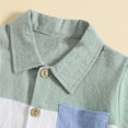 thumbnail image 4 of Toddler Baby Boys Summer Outfits Short Sleeved Stand Up Collar Cotton Linen Shirt + Shorts Set Summer Beach Suit, 4 of 7