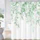 thumbnail image 1 of Cortina de ducha de eucalipto verde menta, hojas de acuarela con flores, juego de cortina de baño con ganchos, 72 x 72, 1 of 6
