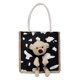 thumbnail image 1 of Sywqhk Bolso De Lona Con Asa Superior De Vaca Para Mujer Con Bolso De Mano Con Muñeco De Oso De Peluche (Vaca Negra) Sywqhk Para estrenar, 1 of 6
