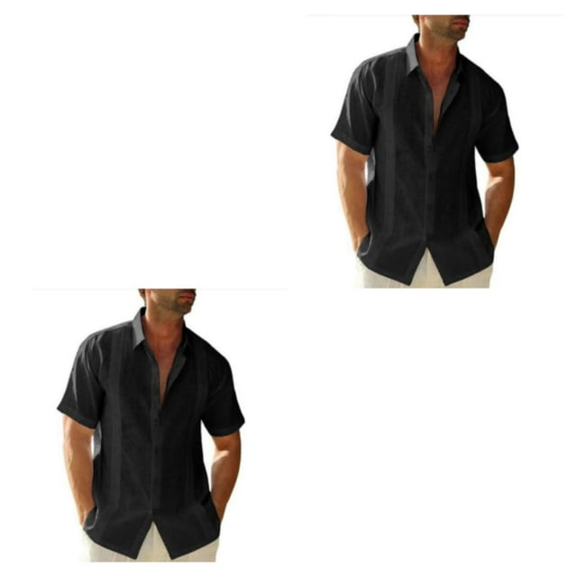 pitrice Men Shirt Casual Short Sleeve Breathable Replacement Button Down Solid Color Fashionable Home Dating Shirts Top Black M 2Set