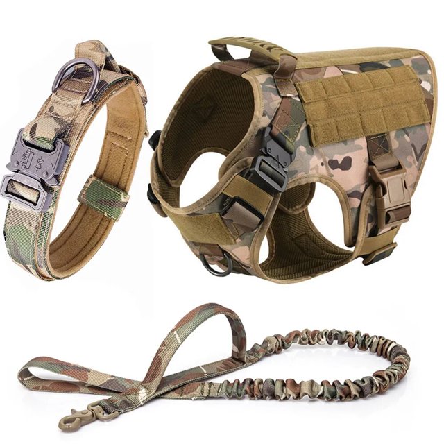 Large Dog Collar Military Dog Harness And Leash Set Pet Training Vest Tactical German Shepherd K9 Harnesses For Small Dogs ShopWise Round