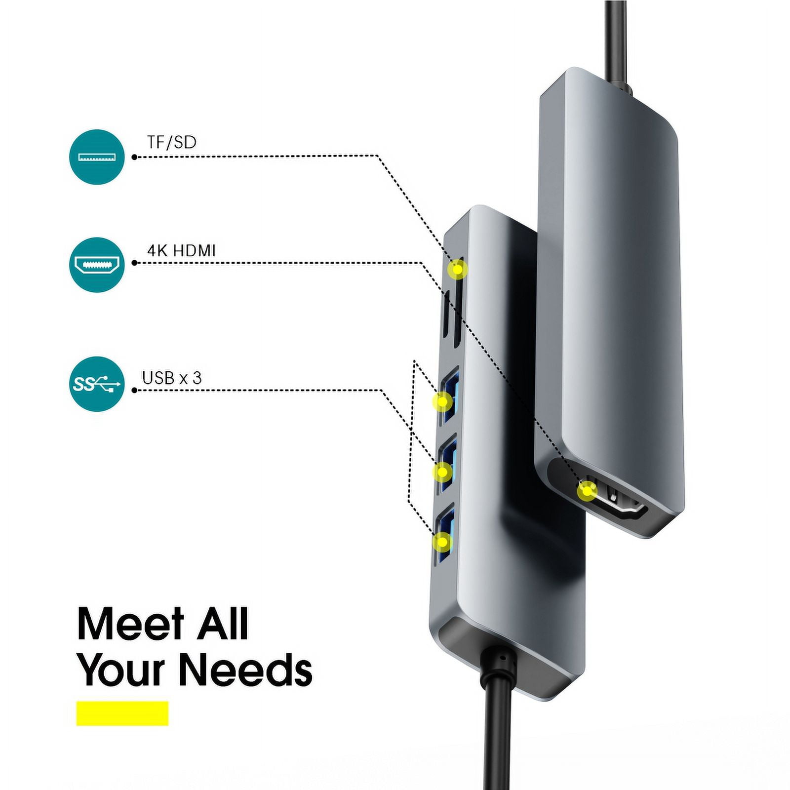 DOONJIEY  USB C Hub 6 in 1 USB Hub 3.0 Multi Port Adapter Card Reader 4K HDTV USB Hub Station for Laptop