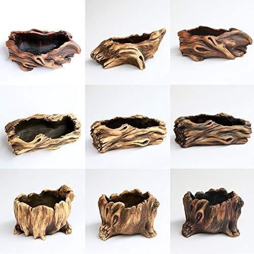 Pastoral Style Vintage Gardening Pots Bonsai Pot, Imitation Wood Concrete Flower Pot Succulent Cactus Bonsai Planter Pots Container, Size 5.6L x 4.5W x 3.9H