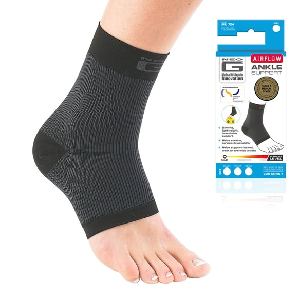 Neo-G Airflow Ankle Compression Sleeve - Sports, Daily Wear - Compression Ankle Brace, Tendonitis Support, Compression Ankle Support for Weak Ankles and Joint Pain - Airflow - XL – Black