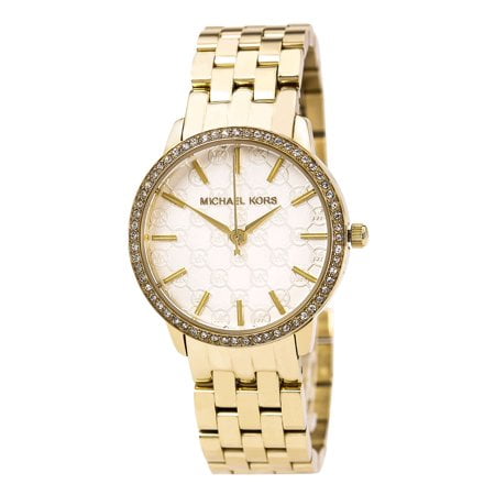 Gold Ladies Link Watch - Michael Kors Women's Gold 5-Link Round Argyle Glitz Watch MK3120